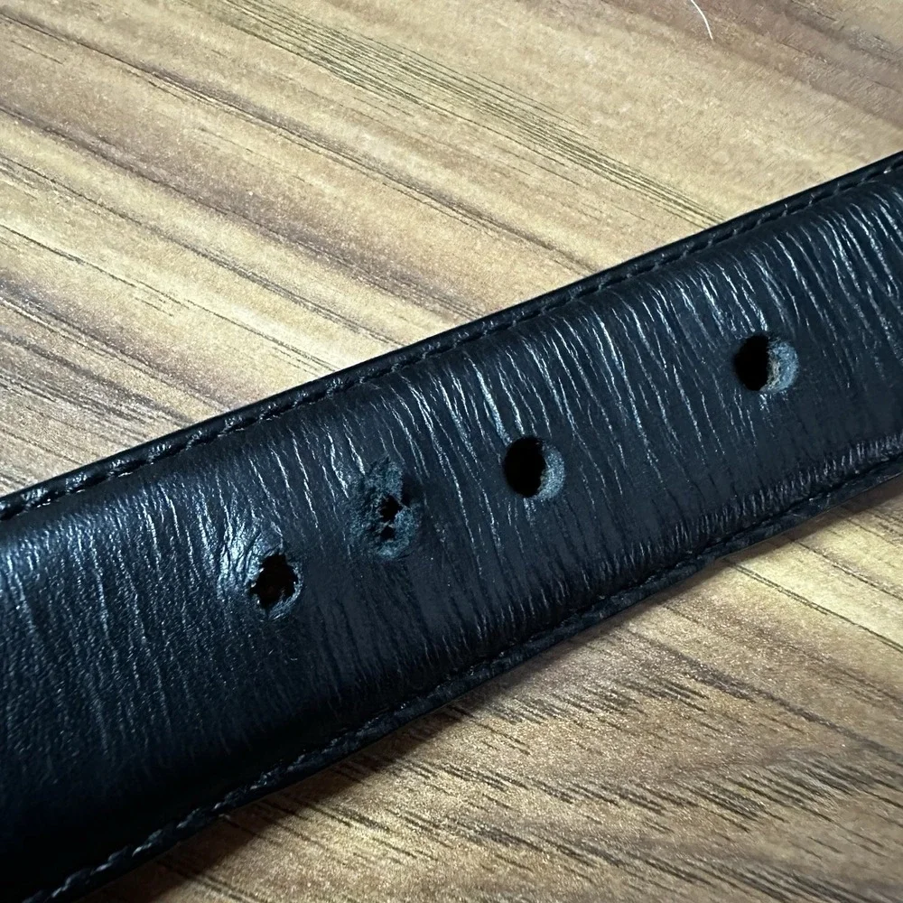 Polo Ralph Lauren Belt Mens 42 Black Italian Leather Nickel Buckle Logo Dress